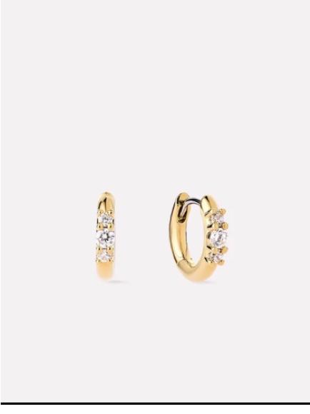 Gold Crystal Huggie Earrings With Clear Stones